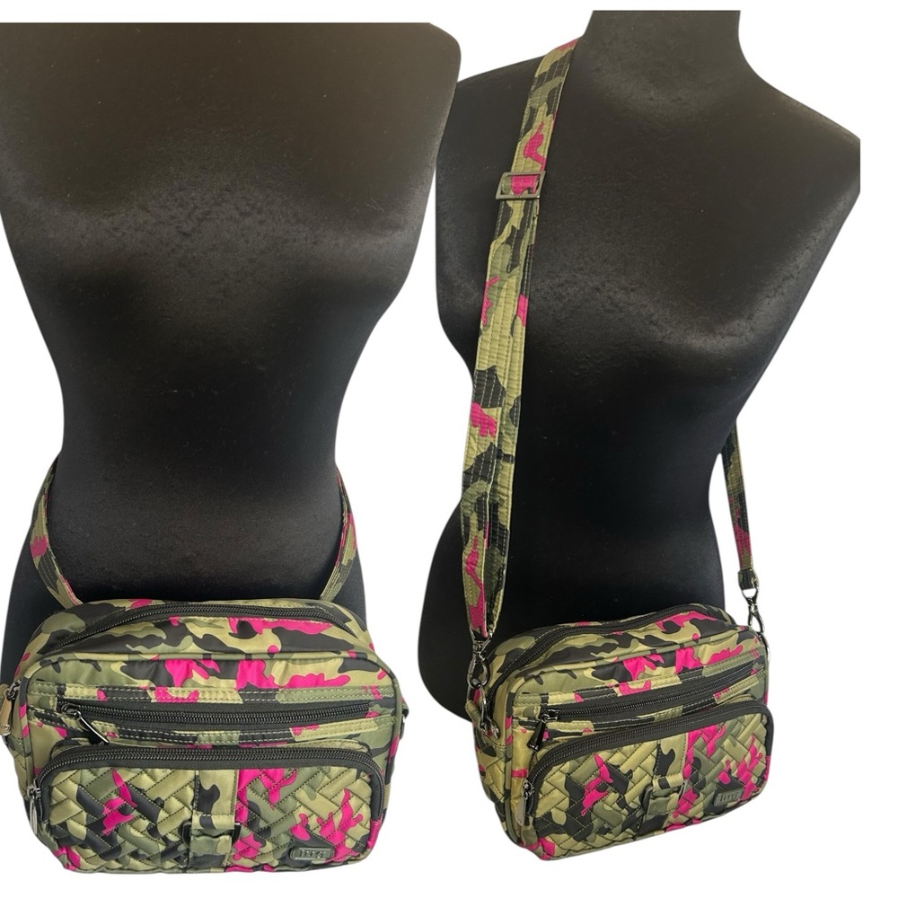 LUG Carousel Convertible Camo Green Pink Crossbody or to a Belt Bag Travel Purse